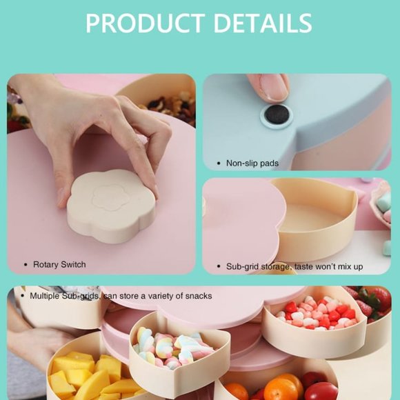 Double Deck Snack Box Flower Shaped Rotating Candy Serving Containers with Phone - Picture 5 of 9